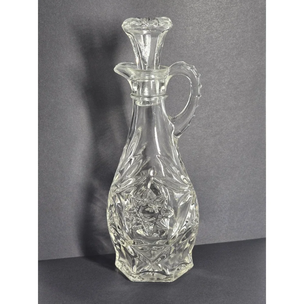 Anchor Hocking Early American Prescut Glass Oil Vinegar Cruet W/ Stopper Vintage